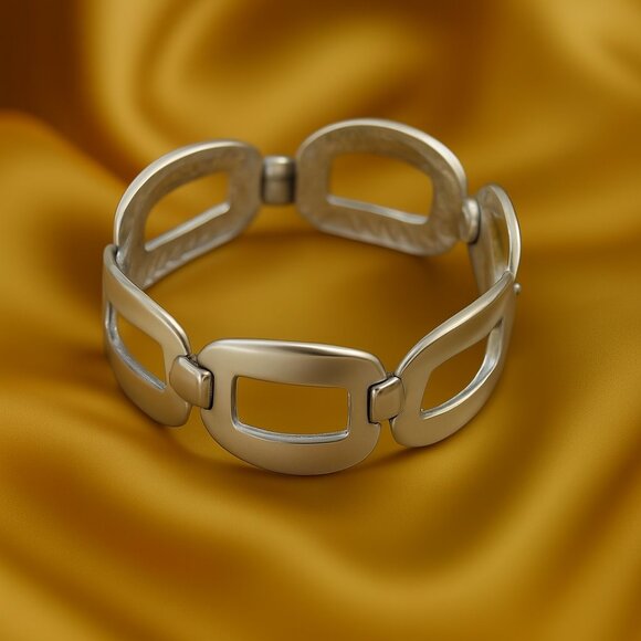 CHICO'S Silver-Tone Geometric Stretch Bracelet, Modern Women's Statement Jewelry - Picture 1 of 11